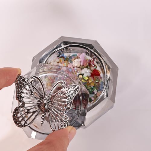 Vaso de cristal para uñas con tapa motivo mariposa miniatura 3