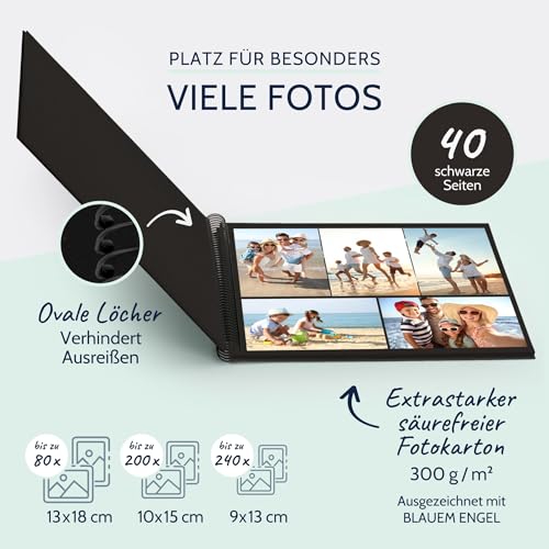 goldbuch 25 997 Spiralalbum Bella Vista, Foto Album 35 x 30 x 1,5 cm - Spirale ⌀ 2,8 cm, Fotoalbum, 40 schwarze Seiten, vorderes Cover aus Leinen, Fotobuch für Bilder und Fotos zum Einkleben, Schwarz