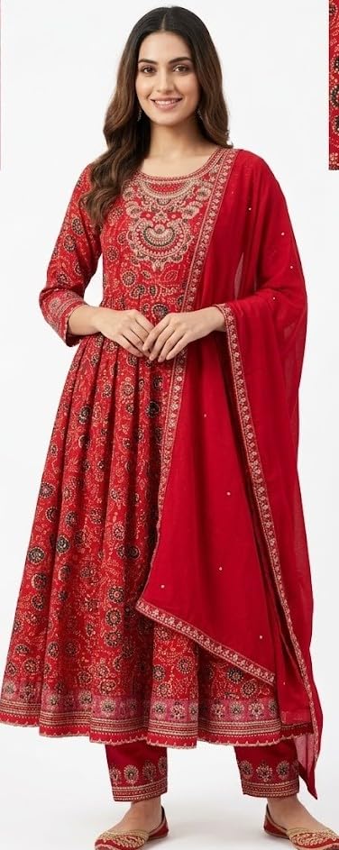 Image of Women's Embroidered Pant with Dupatta Set Ethnic Straight| Traditional Elegant Embroidery Work | Regular Fit | Three-Piece Ethnic Dress Set