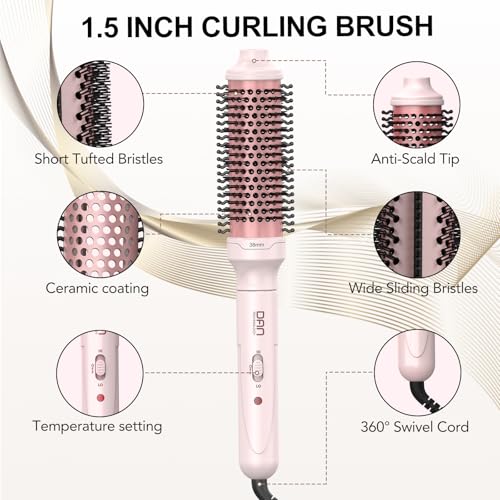 Image of Thermal Brush,1.5 Inch Heated Round Brush,Dual Voltage Travel CurlingBrush, Ceramic Curling brushs for Blowout Look,Non-Blowing Heated Round Brushs,Dual PTC Fast Style Thermal RoundBrush, (Pink)