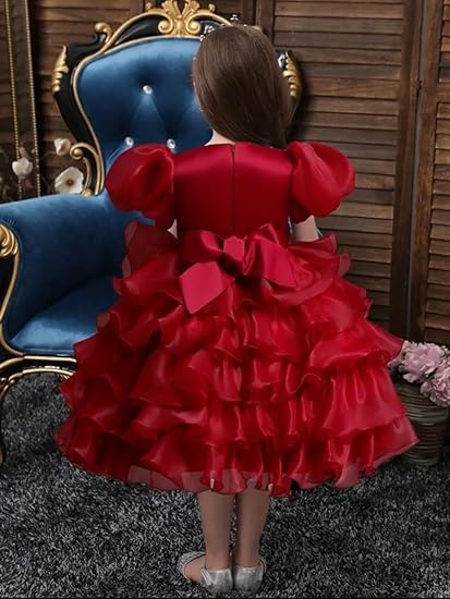Elegant Little Girls Party Dress Age 1-4 Elegantly Customized Birthday Dress with Puffy Sleeves, Skirt, Sequins3
