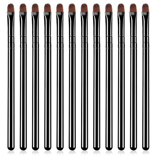 12 Stück Lippenpinsel Kleiner Make-up Pinsel Flacher Concealer Pinsel Kunstfaser Augenbrauen Pinsel Foundation Pinsel zum Mischen von Lidschatten Liner (schwarz)