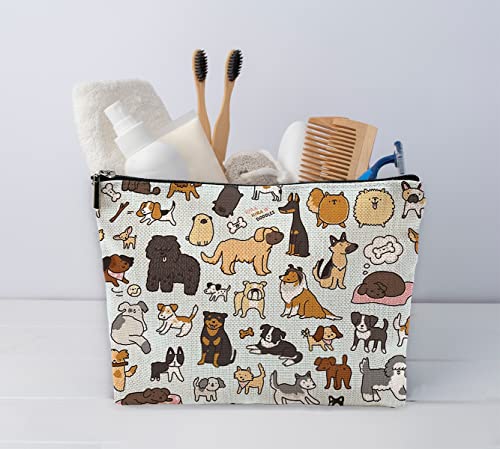 Sufamb Cute Dogs Doodle Art Makeup Bag, Funny Puppy Dog Pattern Cosmetic Pouch for Women Girls, Christmas Birthday Gifts for Dog Lovers Women Girls4