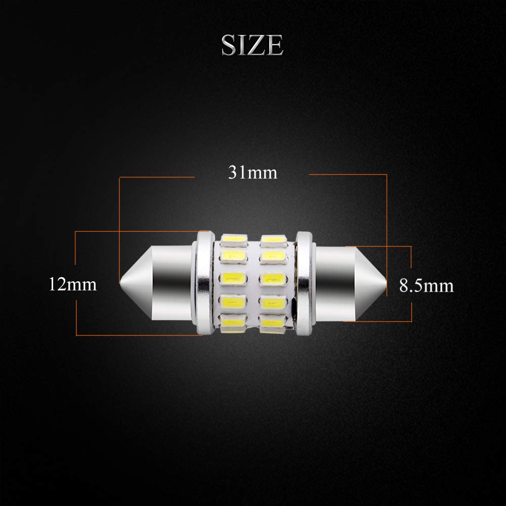 2pcs 24 SMD LED 3014 28mm Festoon Bulbs - White Interior Dome Light For Cars 12V DC