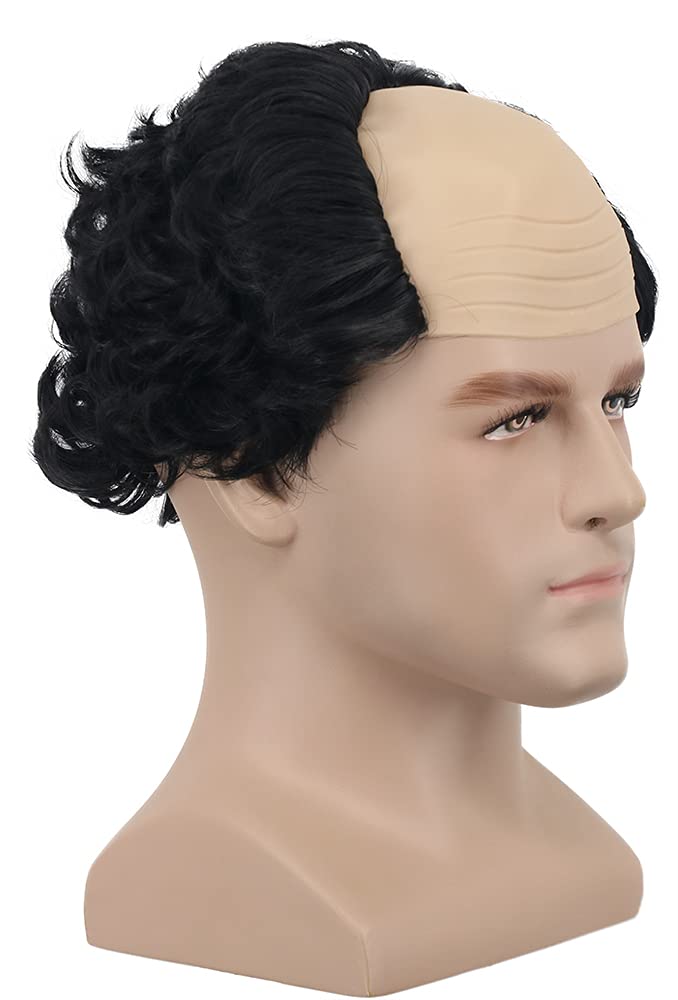 Yuehong Short Curly Black Old Men Wig Receding Hairline Balding Head Hair Heat Resistant Synthetic Fibers Soft Durable Wig (Black) - Image 3