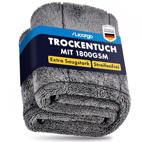 LICARGO Auto Trockentuch XXL 80x50 cm 1800 GSM Saugstarke Mikrofasertücher Auto Handtuch Trocknungstuch für Autopflege Motorrad Wohnmobil Boot Fusselfrei streifenfrei lackschonend