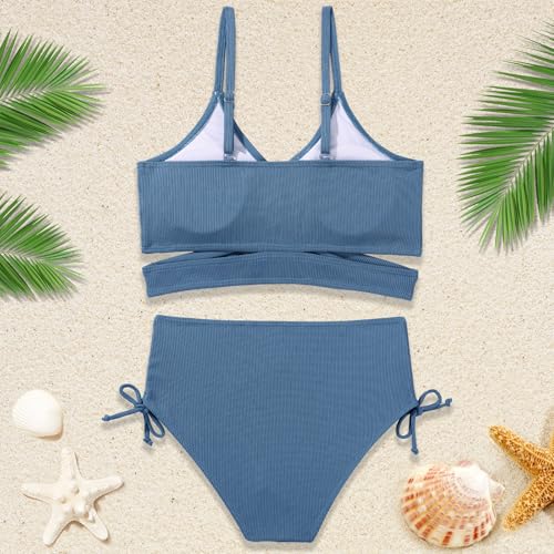 Image of Girls 2 Piece Swimsuit Hawaiian Criss Cross Bikini Bathing Suit Summer Beach Swimwear with Chest Pad 7-16T
