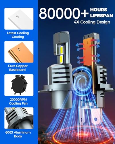 Image of Marsauto H4 Bulb, 50000LM Brightness Output 6000K Cool White,9003 H4 Fog Bulbs IP68 Waterproof 80000Hrs Lifespan, 3Mins Installation, 2 Pack
