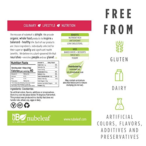 Nubeleaf Cranberry Powder - Non-GMO, Gluten-Free, Vegan Source of Antioxidants & Phytonutrients, Fiber, Vitamin C - Single-Ingredient Nutrient Rich Superfood for Cooking, Baking, Smoothies (6oz)