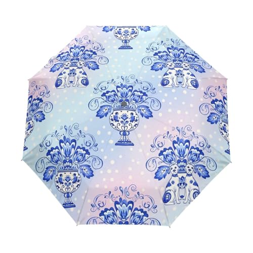 Parapluie bleu à motif floral mignon avec ouverture automatique pratique