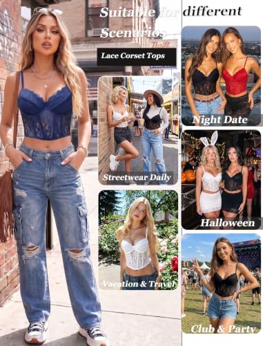 Image of Avidlove Lace Bralette for Women V Neck Bustier Corset Tops with Underwired Racerback Adjustable Strap Crop Top