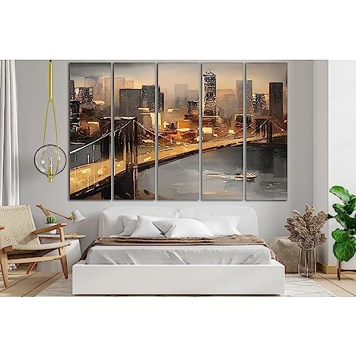 Tableau New York 5 panneaux ZELLART pour moderniser votre salon urbain