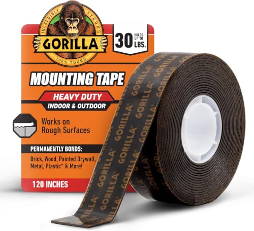 Image of GORILLA Heavy Duty Double Sided Mounting Tape, Black Tape, 1 inch x 120 inch (Pack of 6) - Weatherproof for Indoor or Outdoor