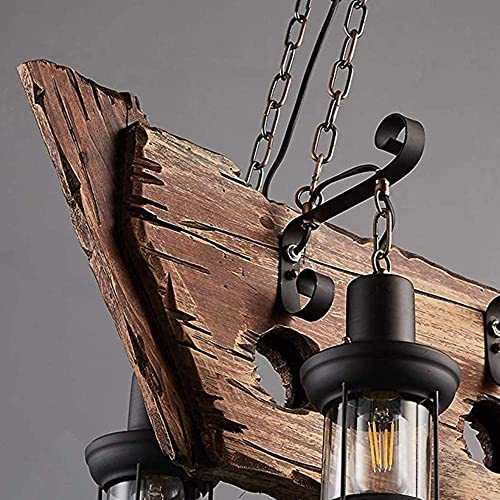 Design en bois unique pour ce lustre rustique à 6 têtes rétro - 8
