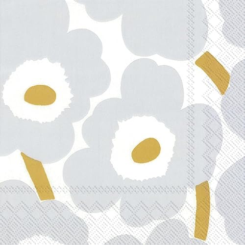 IHR Ideal Home Range Servilletas de cóctel Marimekko desechables de 3 capas de papel para fiestas, 5 x 5 pulgadas, blanco Unikkoplata, 20 unidades
