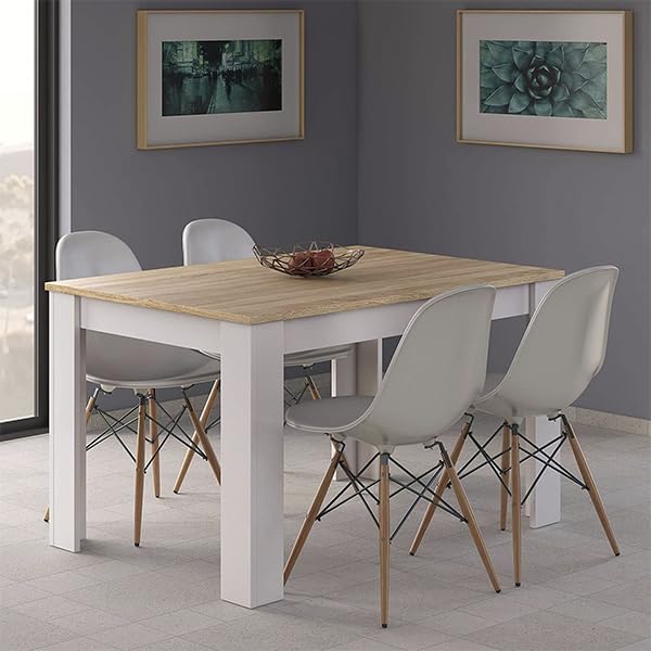 Pack de 4 Sillas de Comedor, Diseño Moderno, Asiento Blanco con Patas de Madera, Estructura Metálica Cruzada