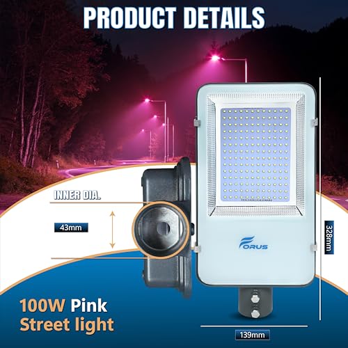 Image of Forus 100W LED Street Light with Clamp, IP66 Waterproof Outdoor LED Street Light, High Lumen 12000lm Pink, Aluminium Body for Road, Parking Lot, Garden & Industrial Outdoor Lighting (1 Pc)