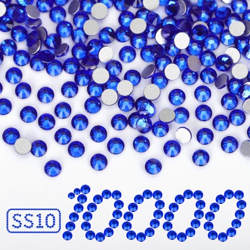 Image of 10000PCS Royal Blue Rhinestones Bulk, Flat Back Crystal Glass Stone Round Gems,SS10, 2.7-2.9mm