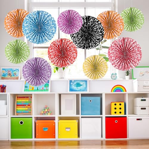 Image of 18 Pack Composition Notebook Paper Fans Classroom Decor, Pastel Textured Hanging Paper Fans Round Bulletin Board Decor for Teacher Bulletin Board Classroom Wall Decoration Party Supplies