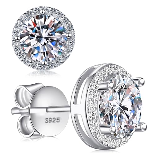 Christmas Gifts Moissanite Earrings, S925 Sterling Silver Earrings Studs Hypoallergenic Anniversary Birthday Gifts for Wedding Engagement Women