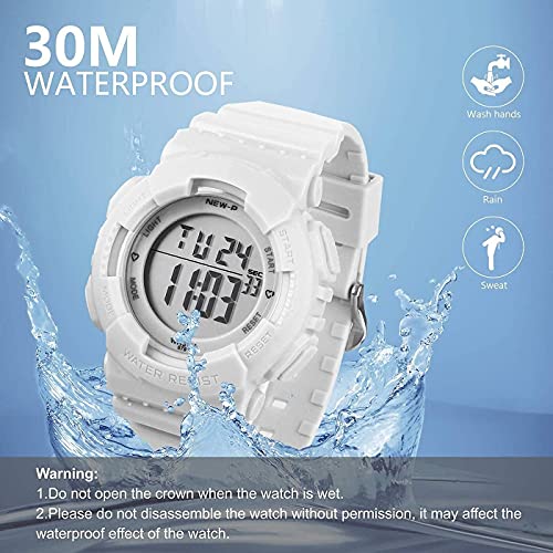 Fembw Sport Digital Chronograph Watch With 7-Color Backlight Alarm And Stopwatch, Resin Strap (White) #TOP6