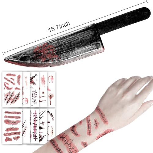 Btanadi JX0654-1 Fake Knife With Fake Blood Props, 10 Temporary Tattoo Stickers, For Halloween Cosplay Costume Accessories And Makeup Parties thumb #4