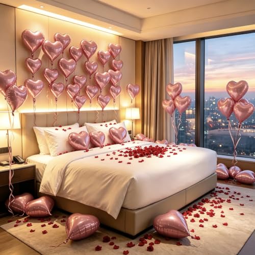 Image of 50 Pcs Pink Heart Balloons,5 Inch and 10 Inch Heart Foil Balloons Love Balloon Valentine Balloon for Birthday Party Wedding Engagement Party Baby Shower Valentine Day Decorations