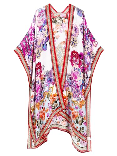 Image of Spicy Sandia Kimonos for Women Floral Beach Cover Up Loose Swimsuit Bathing Suit Coverup Cardigan for Summer Swimwear
