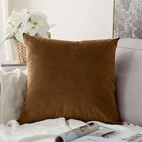 Image of Khooti Velvet Cushion Cover Pack of 1-28 inch x 28 inch / 71 x 71 cm - Brown - Soft Pillow Covers Cushion Case for Sofa Bedroom Livingroom Chair Car, Cushion Cover