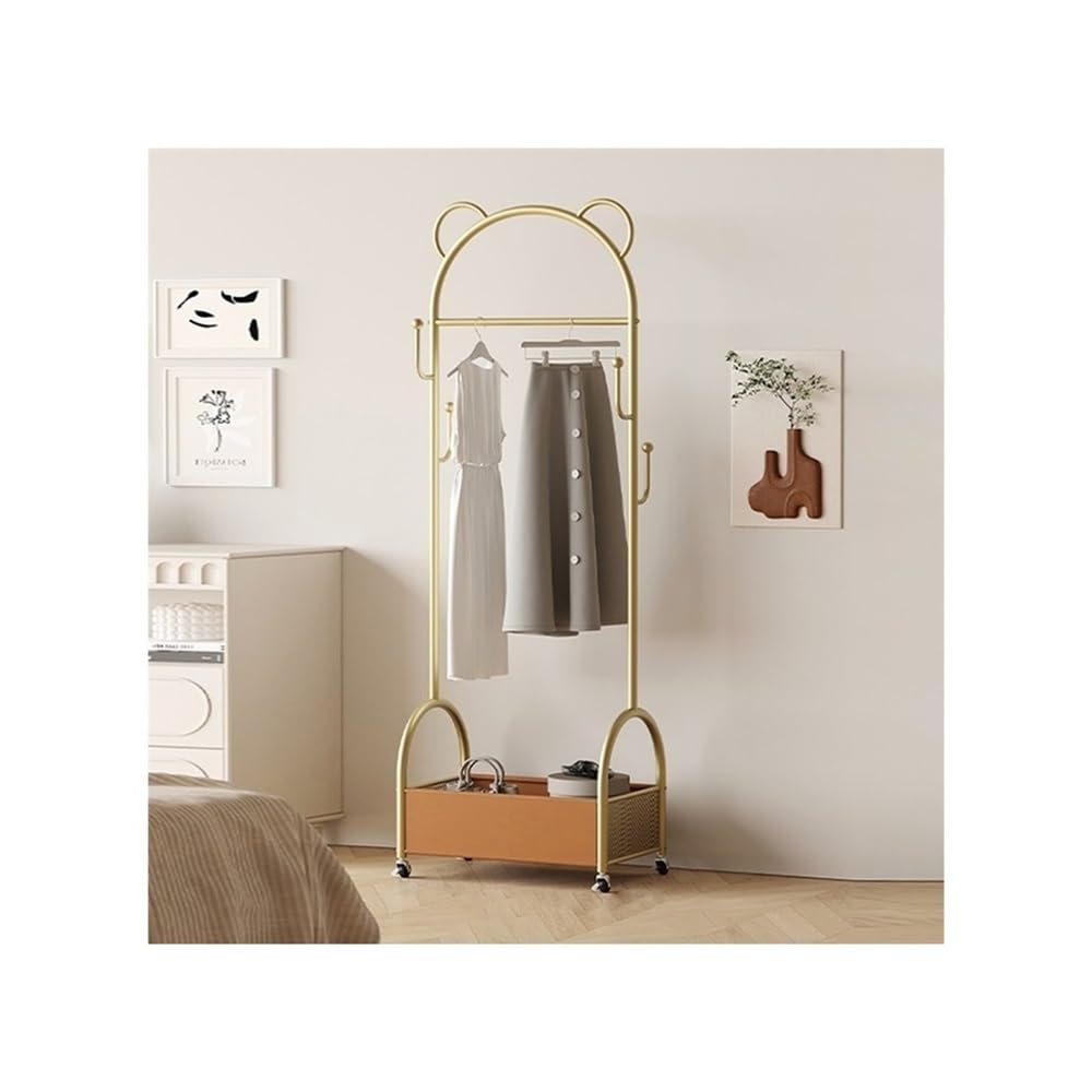 AILIUXIAOYAN Coat Rack Bedroom Floor-standing Clothes Rack Movable Household Dirty Clothes Basket Clothes Rack High-end Home Coat Rack(Gold)