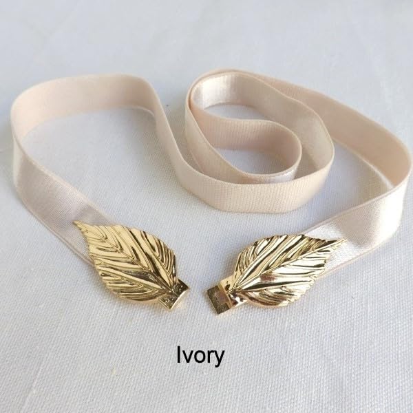 Mint Green Elastic Gold Leaf Waist Dress Belt3