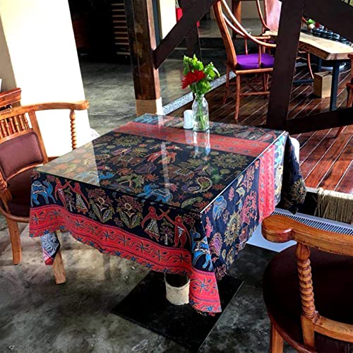 Nappe coton et lin imprimé totem nappe lavable rétro colorée table à manger - 4
