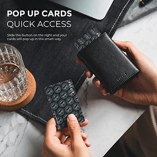 VULKIT Men's Card Holder Wallet Pop Up Wallet Magnetic Closure RFID Blocking Tri-fold Leather Wallet2