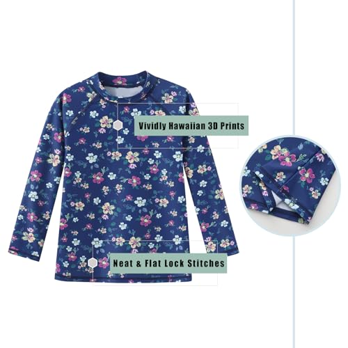 Image of Girls Long Sleeve Swim Shirt Rash Guard for Girls One Piece Bathing Suits with UPF 50+ Sun Protection 3-16 Years