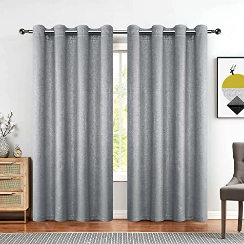 Bujasso Grey Metallic Blackout Window Curtains Luxury Silver Sparkle Room Darkening Curtains 84 Inch 85% Blackout Chic Glitter Gray Drapes For Living Room Bedroom Grommet Top 2 Panels,W52 Xl84 #TOP5