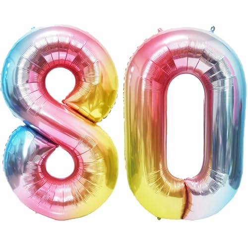 Image of Rainbow Number Balloons Birthday Balloons - Giant Number 80 Balloon 40 inch, Numbers Balloon Birthday Decorations, Rainbow Party Supplies for Baby Shower
