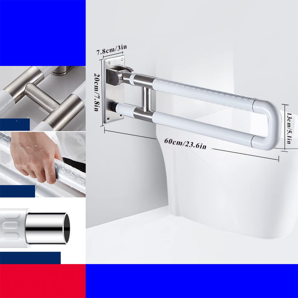 Klappbare Toiletten Aufstehhilfe WC Stützhilfe Wandstützgriff Klappbar STÜTZKLAPPGRIFF WANDGRIFF Edelstahl Haltegriff Safe Geländer Badewanne Bad Stützklappgriff faltbare Badezimmer Weiß (60cm)