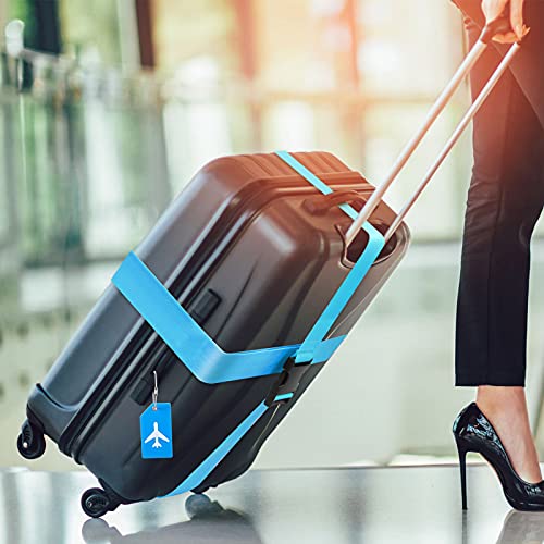 Image of Weewooday 8 Pcs Luggage Straps Suitcase Tags Set for TSA Approved, 4 Travel Adjustable Suitcase Belt, 4 Silicone Luggage Tags with Name ID Card Travel Accessories(Blue,Airplane)