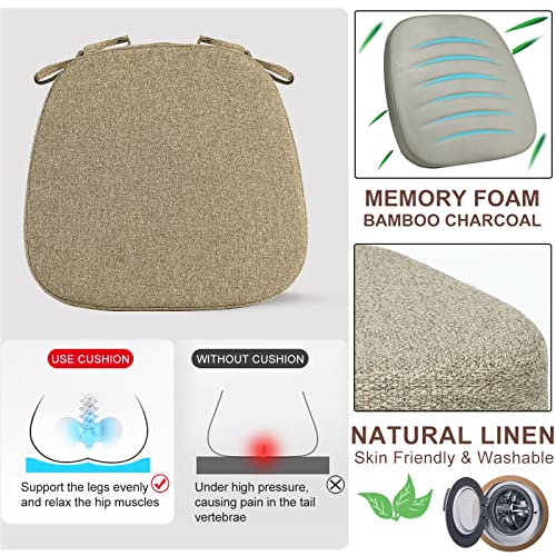 Sinosso 4 Pack Pure Memory Foam Chair Cushions For Dining Chairs, Original Linen 16" U-Shape Comfortable Kitchen Chair Pads, Removable Slip Resistant Seat Cushions (Set Of 4, Linen) #TOP4
