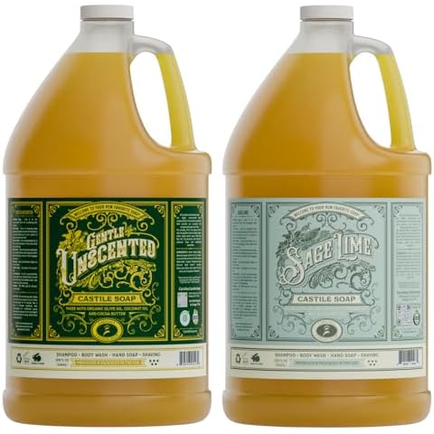 Carolina Castile Soap Unscented and Sage Lime Soap Liquid Bundle - 1 Gallon Vegan & Pure Organic Concentrated Non Drying All Natural Formula Body Wash & Shampoo Cover