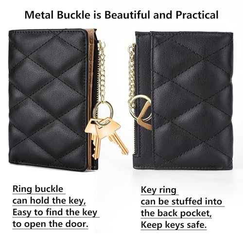 VODIU Women's Short Purse Leather Medium Wallet Leaf Bifold Card Coin Holder Small Purses Buckle Zipper Clutch3