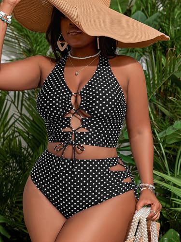 Image of SOLY HUX Women's Plus Size Bikini Set Sexy Swimsuit Lace Up Tummy Control 2 Piece Bathing Suit