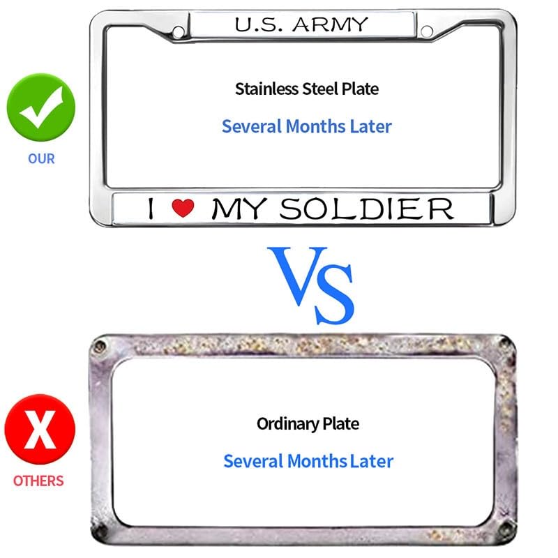 Image of I Love My Soldier License Plate Frame, Stainless Steel Metal Tag Holder | Show support for your active service member with this durable metal license frame, built weather-resistant to last.