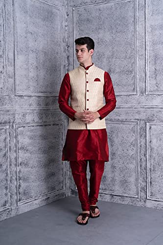 Image of Uri and MacKenzie Men's Silk Blend Kurta Pajama with Designer Ethnic Nehru Jacket /Modi Jacket