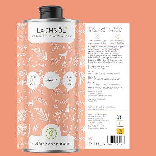 Wolfsbacher Natur Lachsöl Plus mit Algenöl für Hunde & Katzen 1 Liter