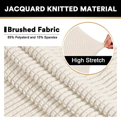 Stretch Dining Chair Covers Set Of 4 Parson Chair Covers For Dining Room Chair Slipcovers Chair Protectors Covers, Feature Textured Checked Thick Jacquard Fabric, Biscotti Beige #TOP1