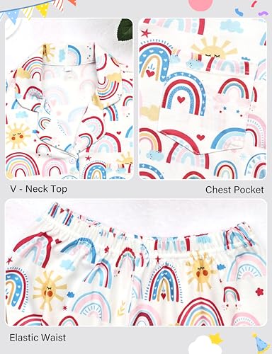 SEALINF Kids Girls Pajamas Long Short Sleeve Pjs 2 Piece Pj Set with Eye Mask Headband Button Down Sleepwear4