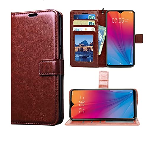 Image of Fastship Vintage Magnatic Closer Leather Flip Cover Compatible Model for Vivo V2225 / Vivo Y56 5G - Executive Brown
