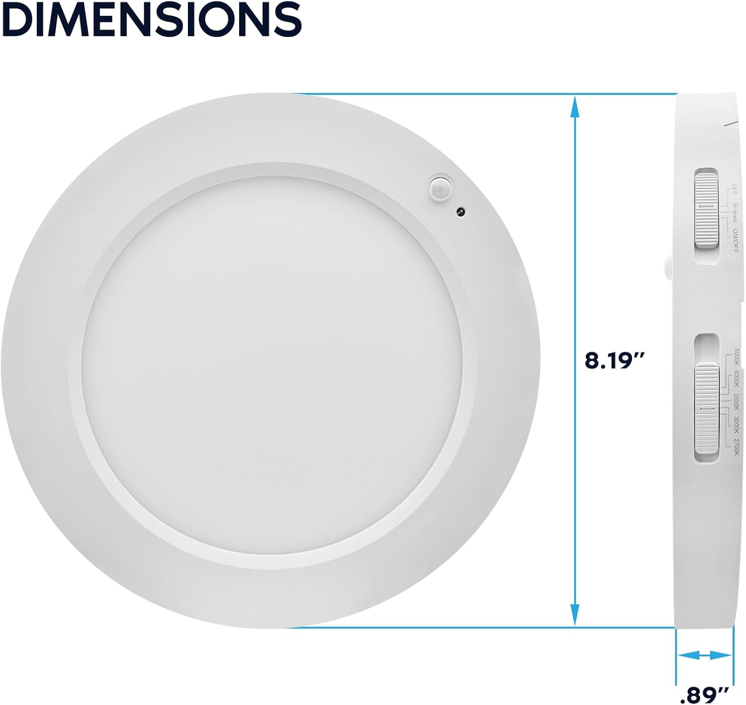 LUXRITE 7-Inch LED Flush Mount Ceiling Light with Bi-Level Adjustable PIR Motion Sensor, 13W, 1100 Lumens, 5CCT 2700K-5000K, Dimmable, CRI90, Title 24 Compliant, ETL Listed, Damp Rated (2 Pack)