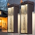 Oil Rubbed Bronze LED Dusk to Dawn Outdoor Lighting 2 Packs, 16" Large Outside Farmhouse Wall Lantern Brown, Industrial Porch Wall Mount Light Fixture with Rippled Glass, Modern Exterior Sconce Lamp